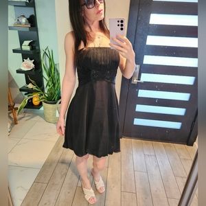 ECI EVENING PARTY COCKTAIL BLACK OPEN SHOULDERS MIDI DRESS 8 M S beaded